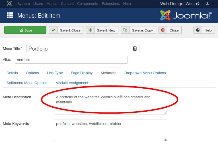 Meta Description settings for Joomla SEO  